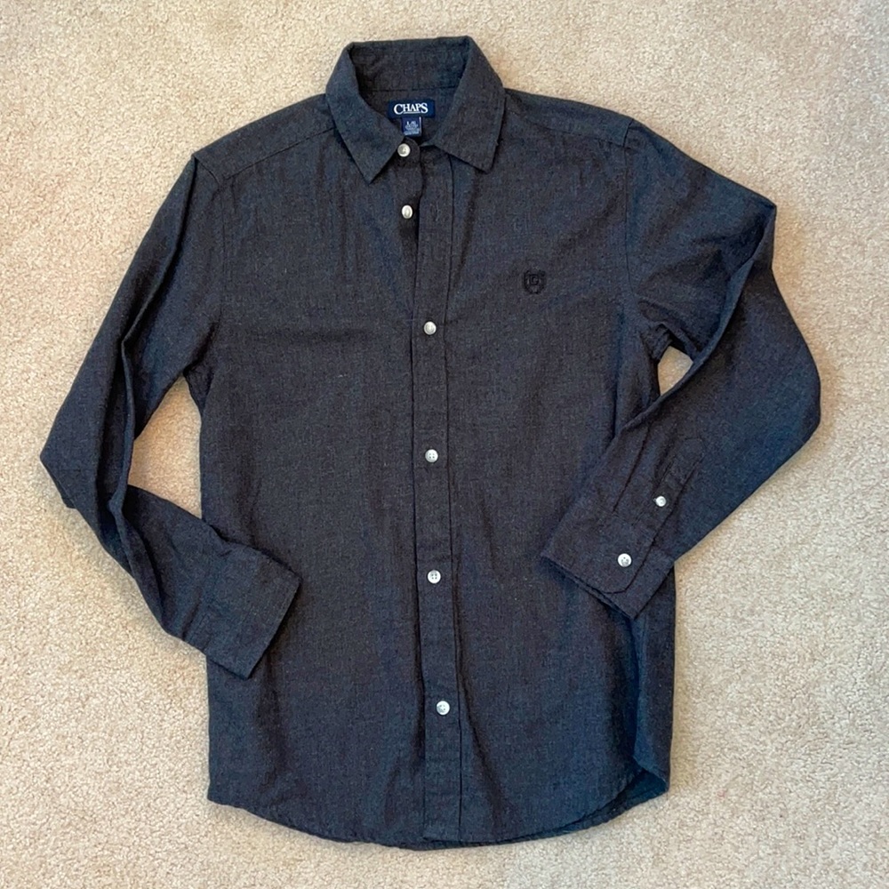 Boys gray flannel button down Large 14-16